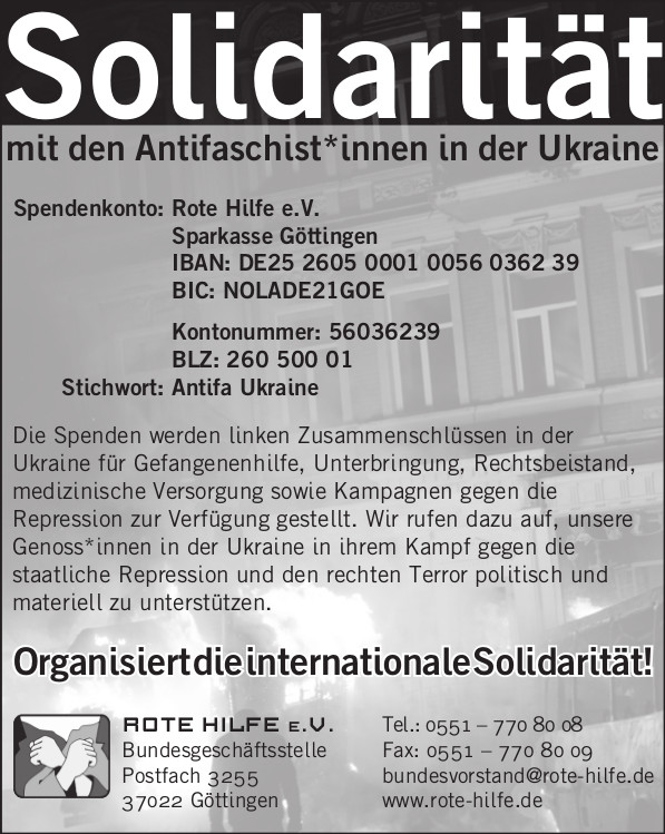 Internationale Solidarität mit den Antifaschistinnen und Antifaschisten in der Ukraine